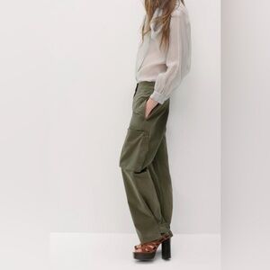 Zara Green Cargo Pants High-Waisted Utility
